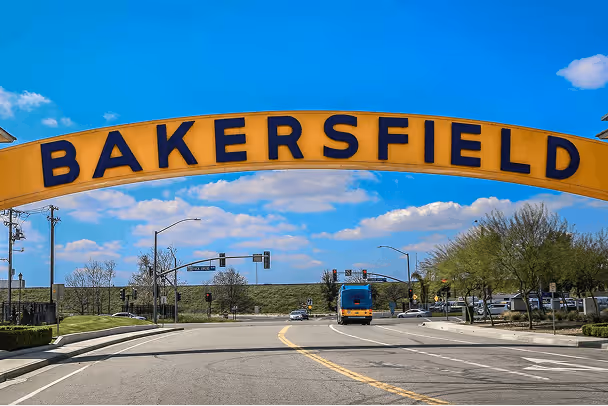 Iconic Bakersfield California neon arch sign landmark downtown