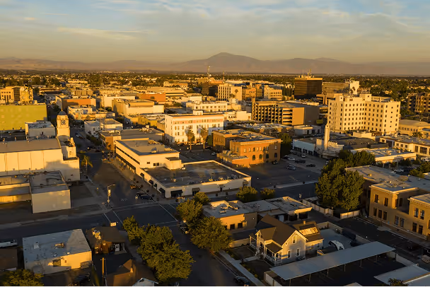 Aerial view of Kern County California showing Bakersfield and surrounding communities